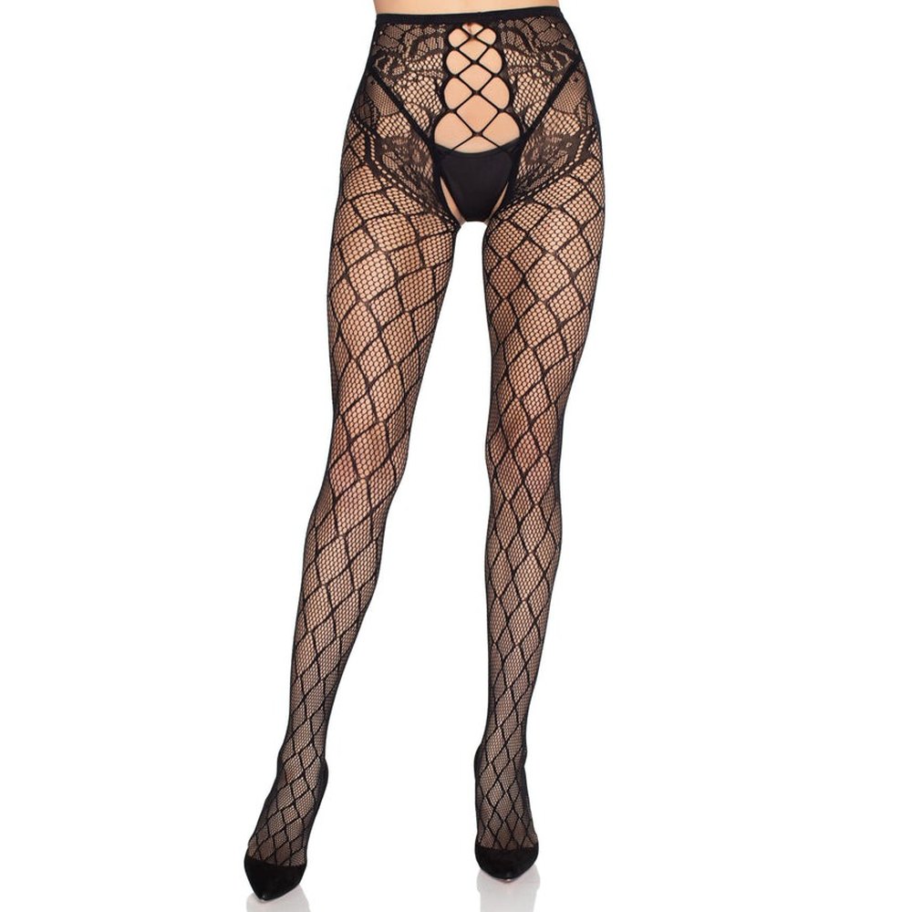 Leg Avenue - Net Tights with Crotchless Strumpfhose - Schwarz